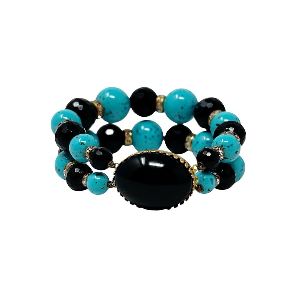 Vintage Style Multi-Strand Acrylic Beaded Bracelet Turquoise Blue Black Color